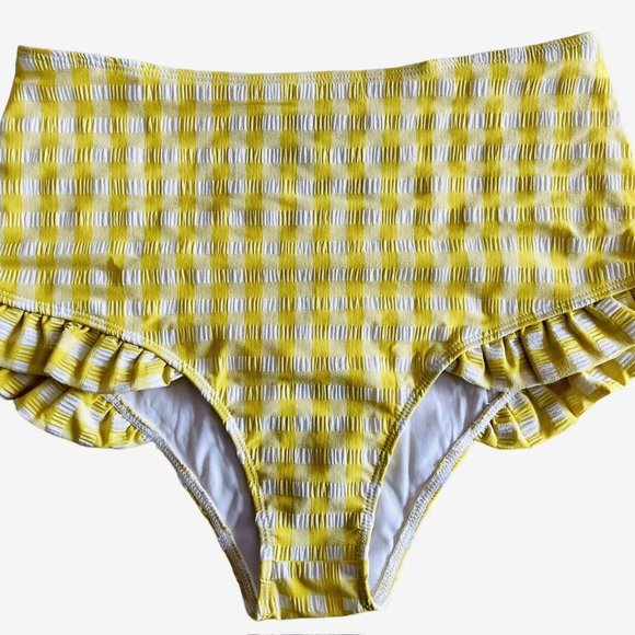 Paper London Maldives Bikini Bottom w/Frill Yellow Check Beach Bum Size L - Picture 1 of 4